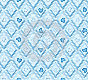 Seamless pattern with hearts and blue diamonds