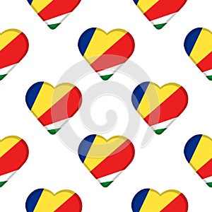 Seamless pattern from the hearts with flag of Republic of Seychelles.