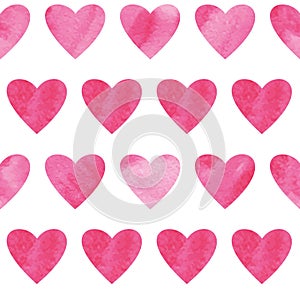 Vector seamless pattern with hearts painted by watercolor. Pinc hearts seamless pattern. photo