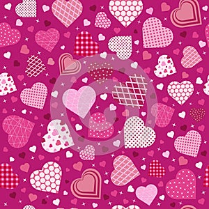 Seamless pattern with hearts in patchwork style. Valentine's Day
