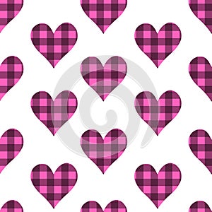 Seamless pattern hearts pink buffalo plaid vector illustration