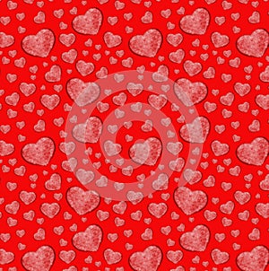 Seamless pattern with hearts on a red background
