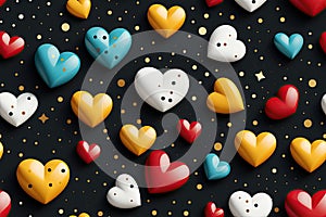 seamless pattern with hearts texture on black background for holiday wrapping paper for valentine's day gift