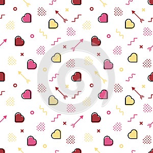 Seamless pattern of hearts on a white background in memphis style. ready to use for cloth, textile, wrap and other