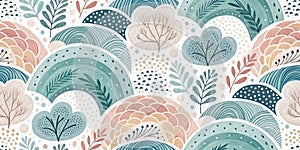 Seamless Pattern of Hills and Trees Abstract Background Design for Textile and Surface