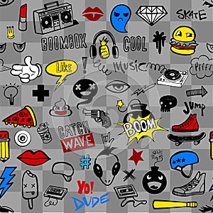 Seamless pattern with Hipsters teens doodles