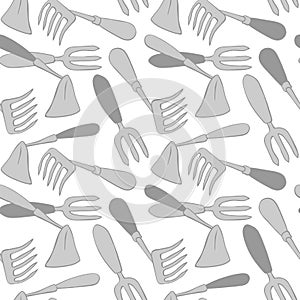 Seamless pattern with hoes. Gardening tools for working in the garden, on the farm, in the dacha, country site