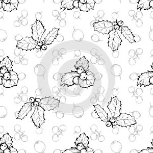 Seamless pattern with holly berries