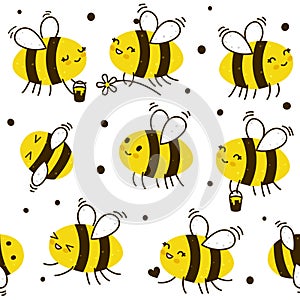 Seamless pattern with honey bees