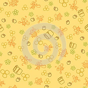 Seamless pattern with honey bees in a honeycomb