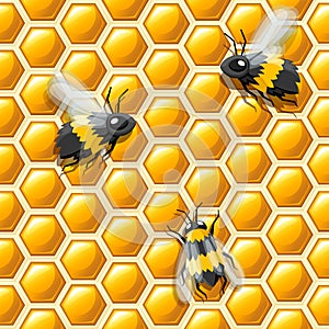 Seamless pattern. Honeycomb and bees flat style. Vector illustration. Medical abstract pattern, honey natural product
