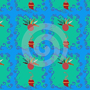 Vector seamless pattern with hook and bowling pins