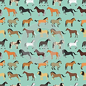 Seamless pattern with horse in flat style.