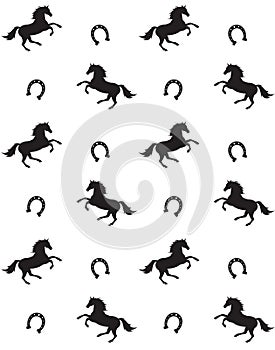 Seamless pattern of horse silhouette and horseshoe