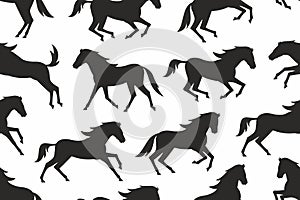 Seamless pattern with horses silhouettes