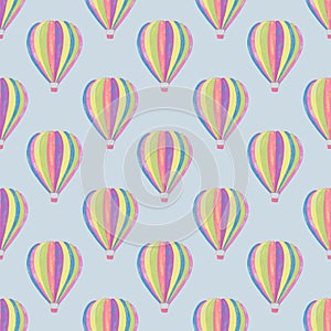 Seamless pattern hot air balloon risograph illustration