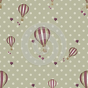 Seamless pattern hot air balloons on spots