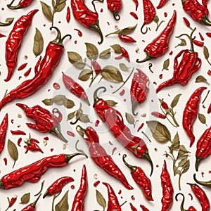 Seamless pattern of hot red chili peppers - Texture for packaging, fabric, wallpaper, clothing