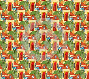 Seamless pattern with houses