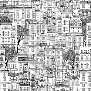 Seamless pattern of houses in Istanbul, Turkey