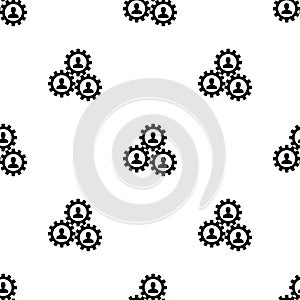 Seamless pattern with human resourse managment icons on white background. Gears showing teamwork, cooperation, managment. Vector