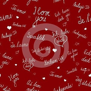 Seamless pattern with I love you text in various languages