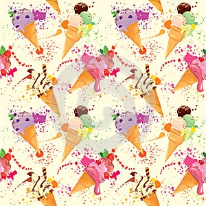 Seamless pattern with Ice cream cones with glaze, Chocolate