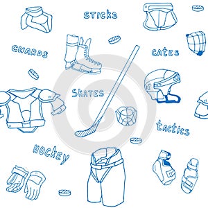 Seamless pattern ice-hockey equipment sport icon