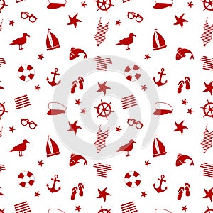 Seamless pattern. icon set in a marine style. accessories for a beach holiday.