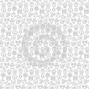 Seamless pattern with icons of christmas items. Vector illustration
