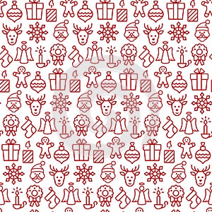 Seamless pattern with icons of christmas items. Vector illustration