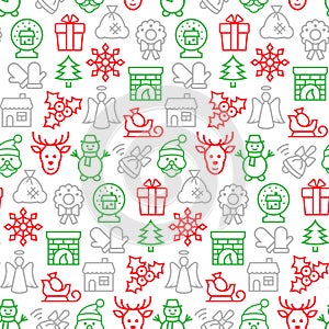 Seamless pattern with icons of christmas items. Vector illustration