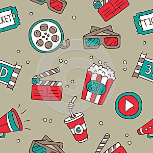 Seamless pattern of the icons of cinema