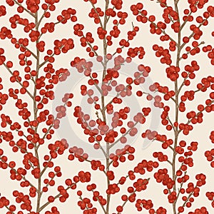 Seamless pattern with Ilex. Winterberry photo