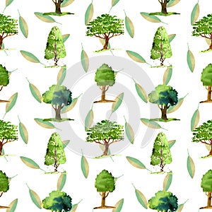 Seamless pattern illusration with summer trees with leaves
