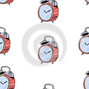 Seamless pattern illustration with alarms clocks