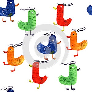 Seamless pattern illustration with colored ducks sailors