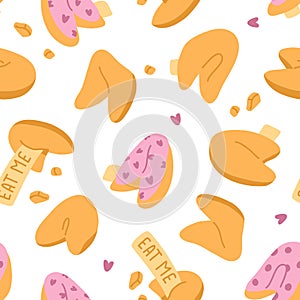 Seamless pattern illustration of cute  doodle asian food fortune cookies