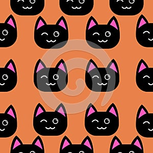 Seamless pattern illustration cute white face cat vector