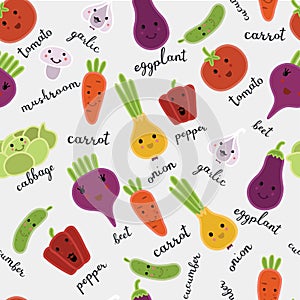 Seamless pattern of illustration of different types of vegetables