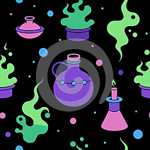 Whimsical Magic Potions and Flames Seamless Pattern