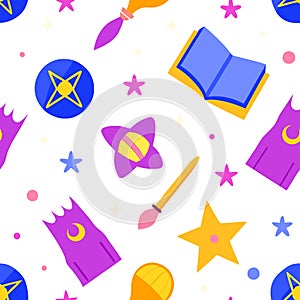Whimsical Magic School Supplies Seamless Pattern