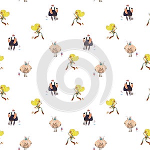 Seamless pattern illustration with funny freaks with pets isolated photo