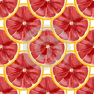 Seamless pattern with illustration of grapefruit slices in a watercolor style