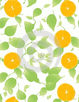 Seamless pattern illustration of orange fruit design, white background