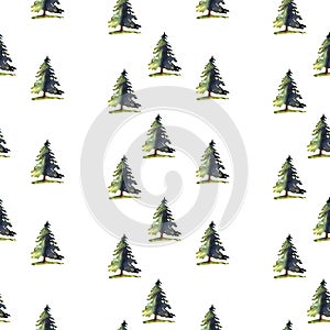 Seamless pattern illustration with pine trees isolated on white