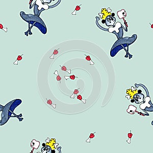 Seamless pattern with illustrations of stylized cartoon poodles for children and girls