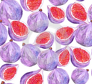 Seamless pattern with the image of fresh and salted figs in watercolor