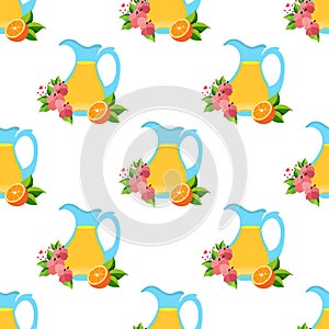 Seamless pattern with the image of pitchers with juice