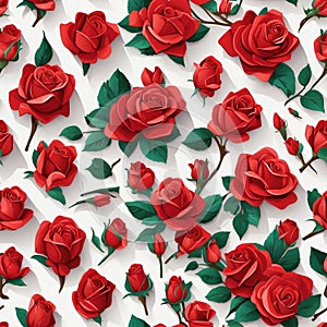 seamless pattern image of red roses on white background to use as texture for packaging, fabric, wallpaper, clothing